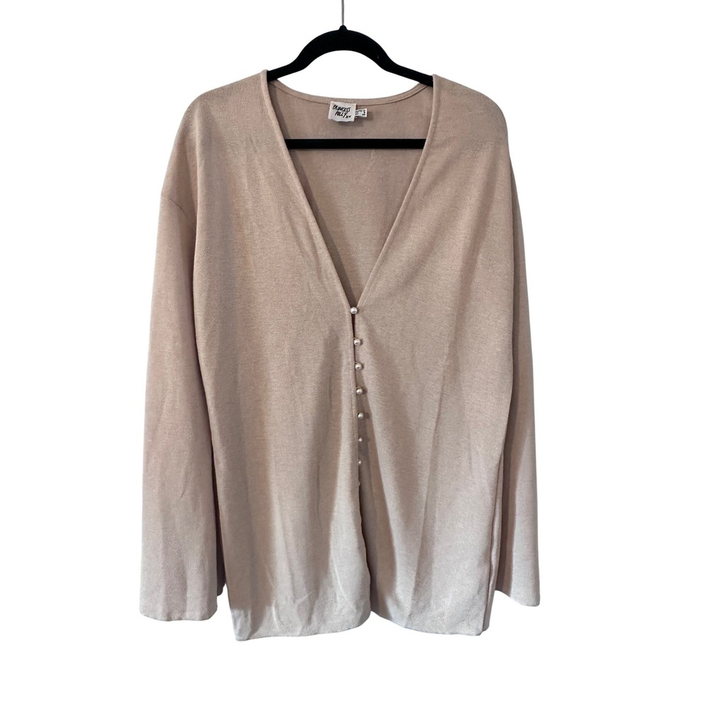 Princess Polly Beige Pearl Button‎ Knit Cardigan Long Sleeve V Neck Women's S